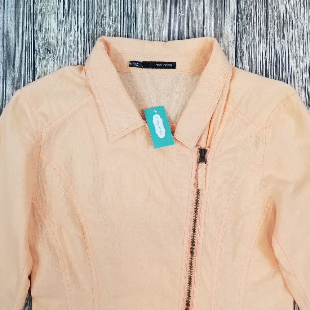 Maurices NWT Peach Linen Blend Asymmetrical Zip J… - image 3